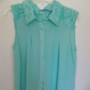 NY Collection Women's Blue Green Flowered Blouse S